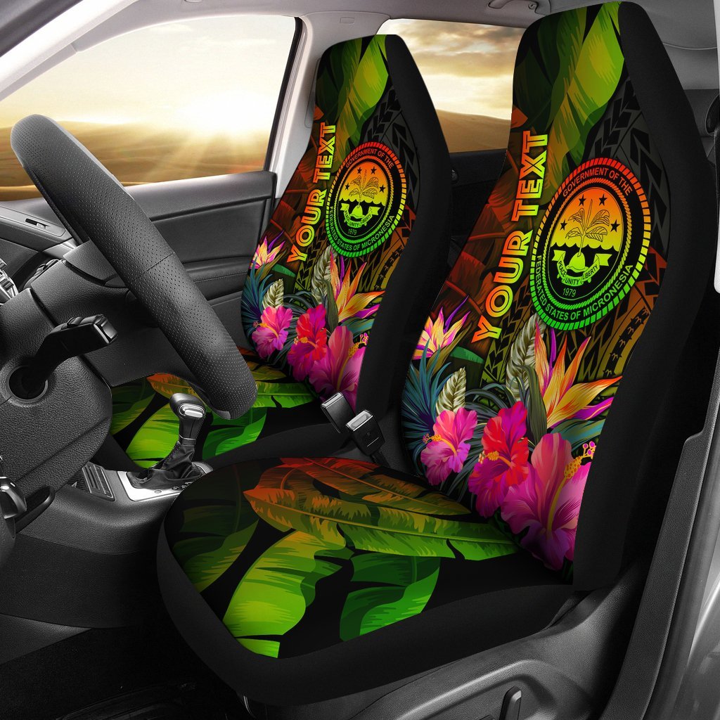 Federated States of Micronesia Polynesian Personalised Car Seat Covers - Hibiscus and Banana Leaves Universal Fit Reggae - Polynesian Pride