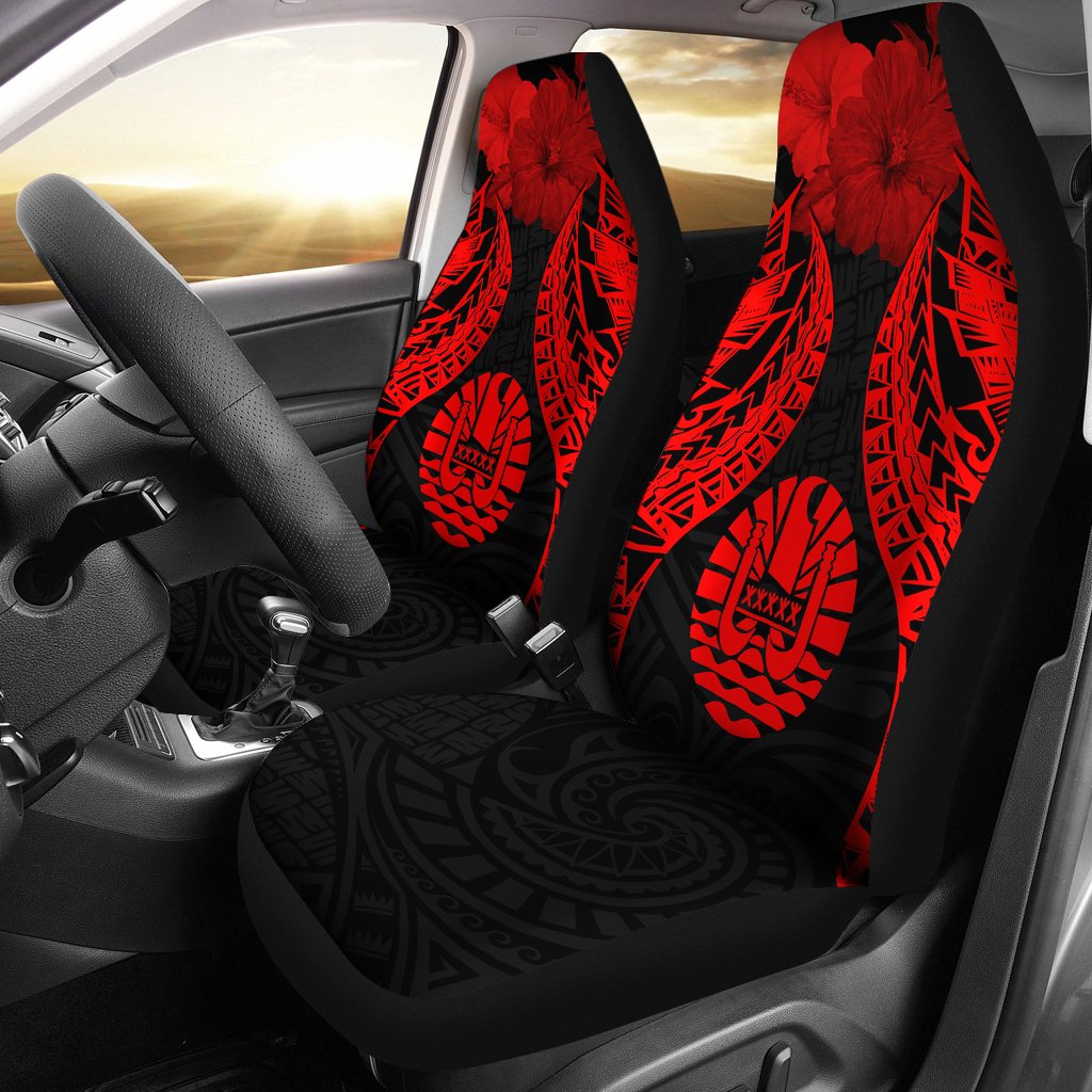 Tahiti Polynesian Car Seat Covers Pride Seal And Hibiscus Red Universal Fit Red - Polynesian Pride