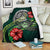 American Samoa Polynesian Premium Blanket - Green Turtle Hibiscus White - Polynesian Pride