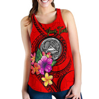 American Samoa Custom Personalised Polynesian Women's Racerback Tank - Floral With Seal Red - Polynesian Pride