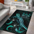 Fiji Polynesian Area Rugs - Turtle With Blooming Hibiscus Turquoise Turquoise - Polynesian Pride