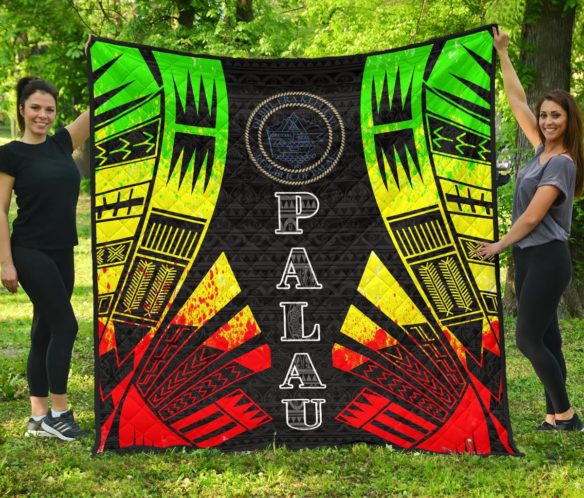 Palau Premium Quilt - Palau Seal Polynesian Reggae Tattoo - Polynesian Pride