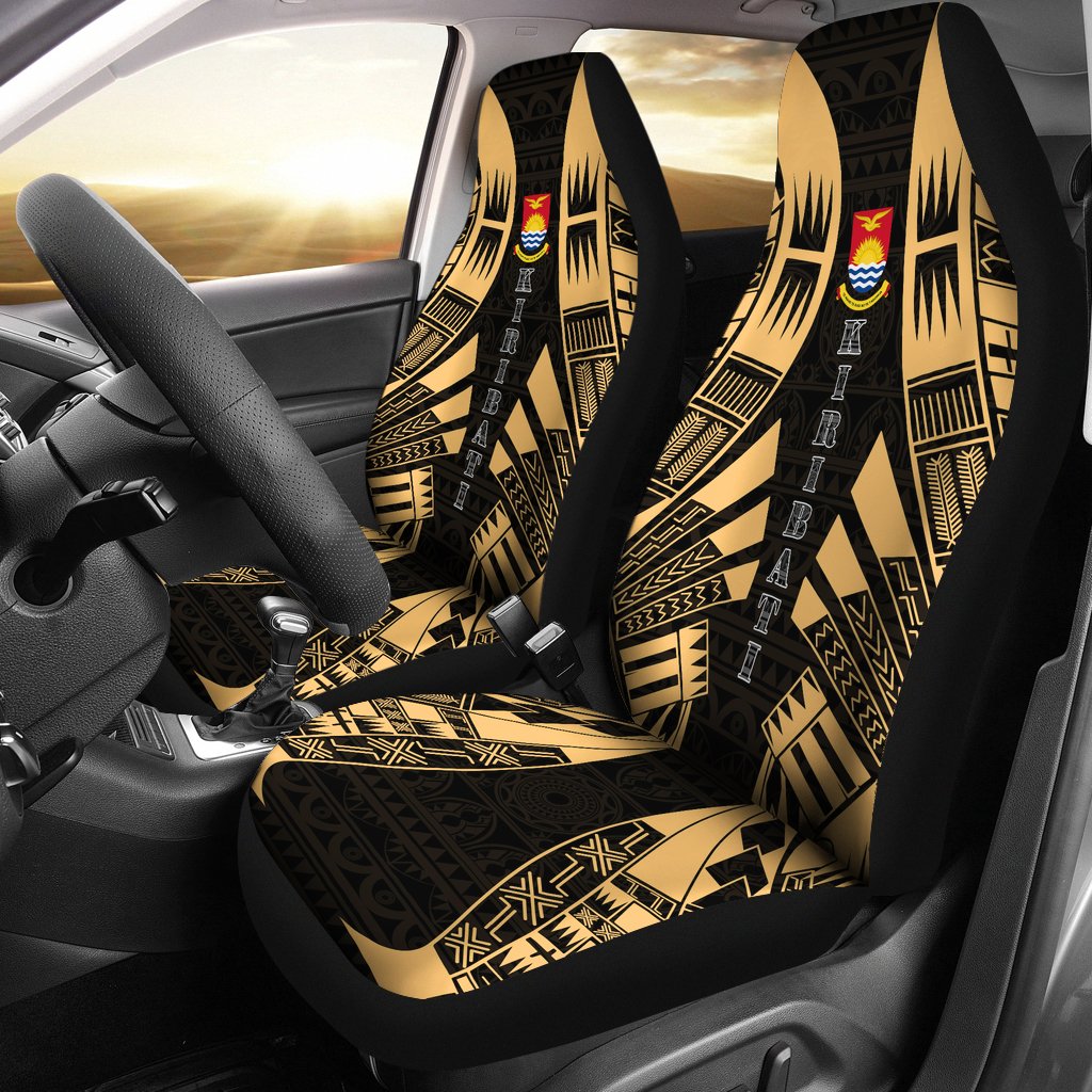 Kiribati Car Seat Covers - Kiribati Coat Of Arms Polynesian Tattoo Gold Universal Fit Gold - Polynesian Pride