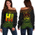 Hawaii Map Polynesian Women's Off Shoulder Sweater - Reggae Color Version Black - Polynesian Pride