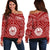 Tahiti Women's Off Shoulder Sweater - Tahiti Seal In Polynesian Tattoo Style (Red) - Polynesian Pride