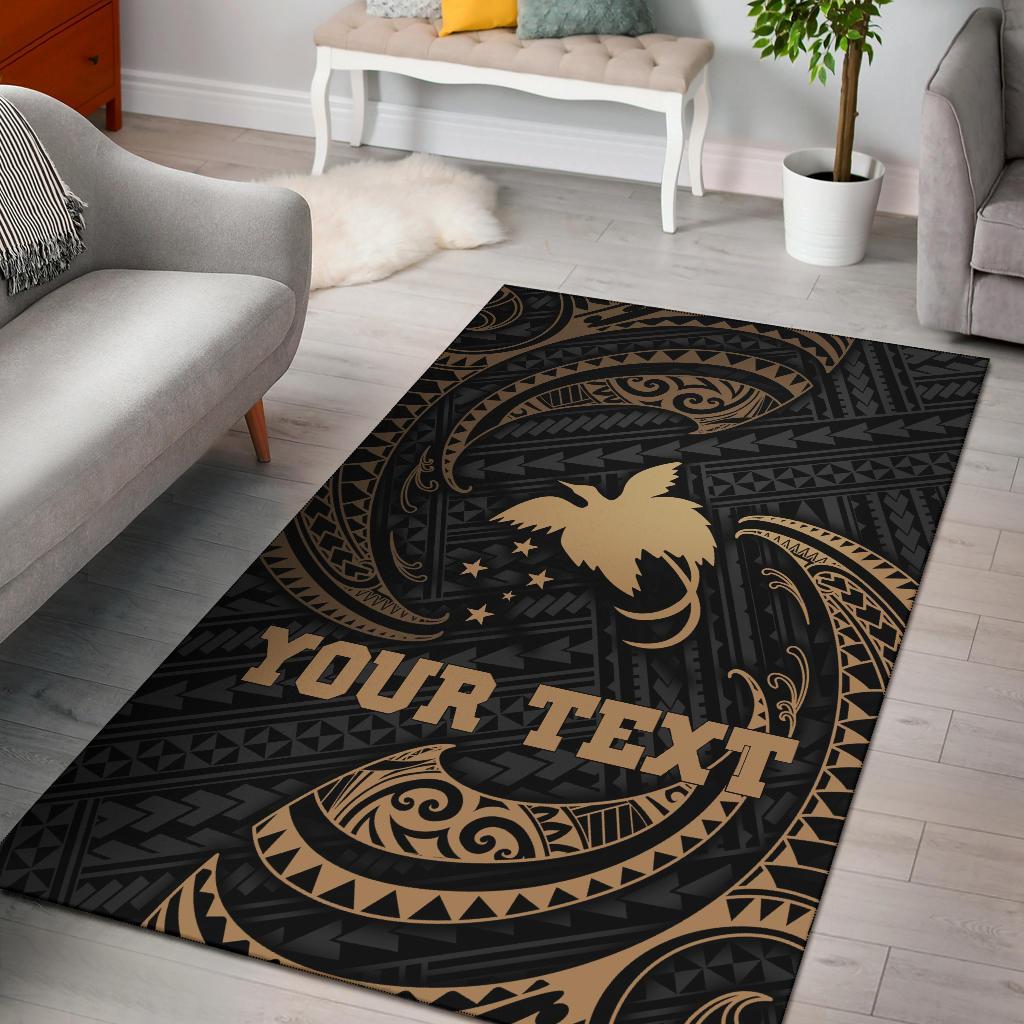 Papua New Guinea Polynesian Custom Personalised Area Rug - Gold Tribal Wave Gold - Polynesian Pride