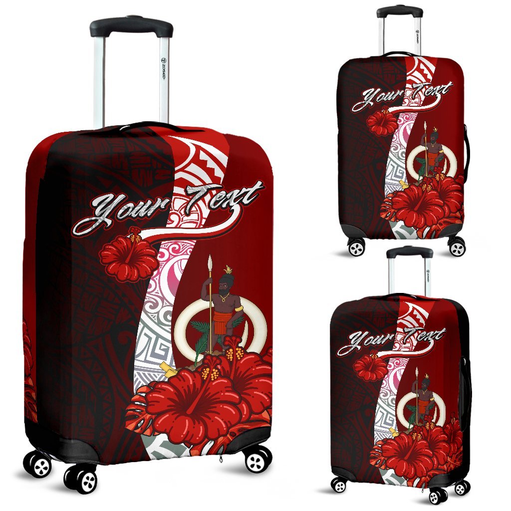 Vanuatu Polynesian Custom Personalised Luggage Covers - Coat Of Arm With Hibiscus Red - Polynesian Pride