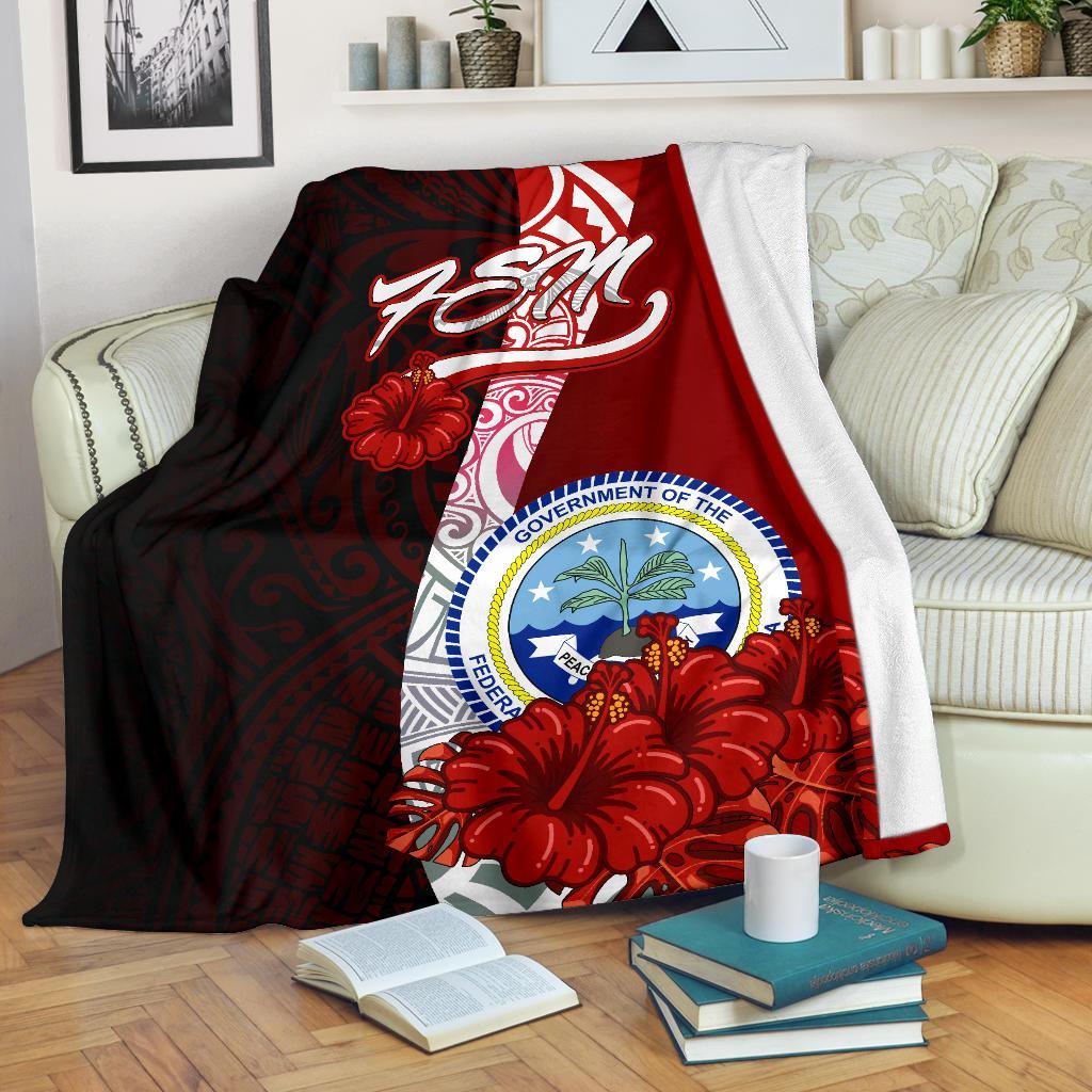 Federated States Of Micronesia Premium Blanket - Coat Of Arm With Hibiscus White - Polynesian Pride