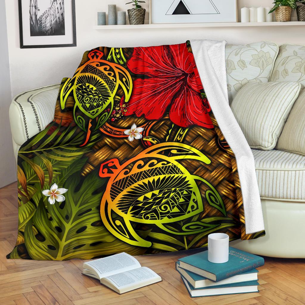 Hawaii Lauhala Hibiscus Polynesian Tropical Reggae Premium Blanket - Wake Style - AH White - Polynesian Pride