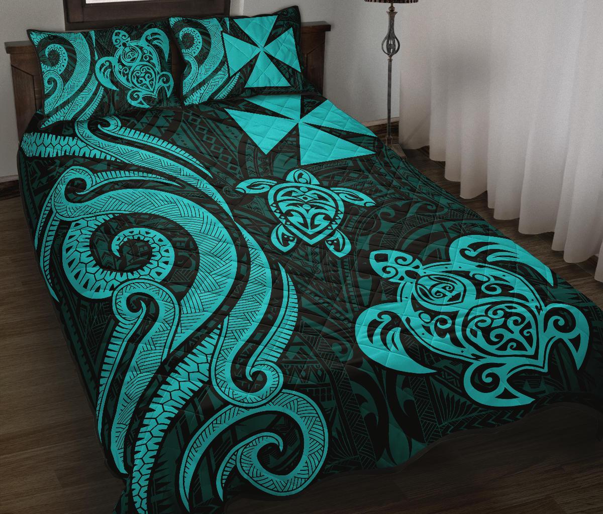 Wallis and Futuna Quilt Bed Set - Turquoise Tentacle Turtle Turquoise - Polynesian Pride