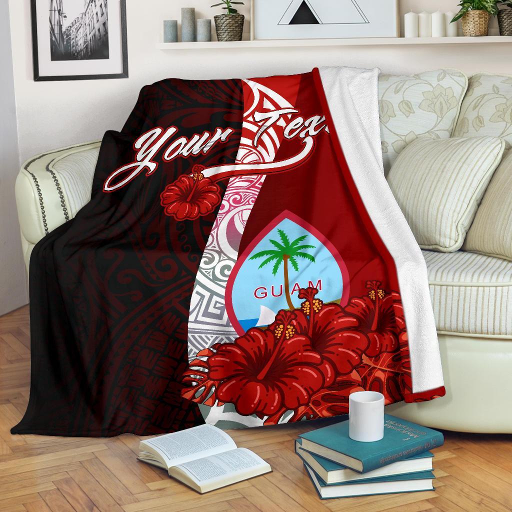 Guam Polynesian Custom Personalised Premium Blanket - Coat Of Arm With Hibiscus White - Polynesian Pride