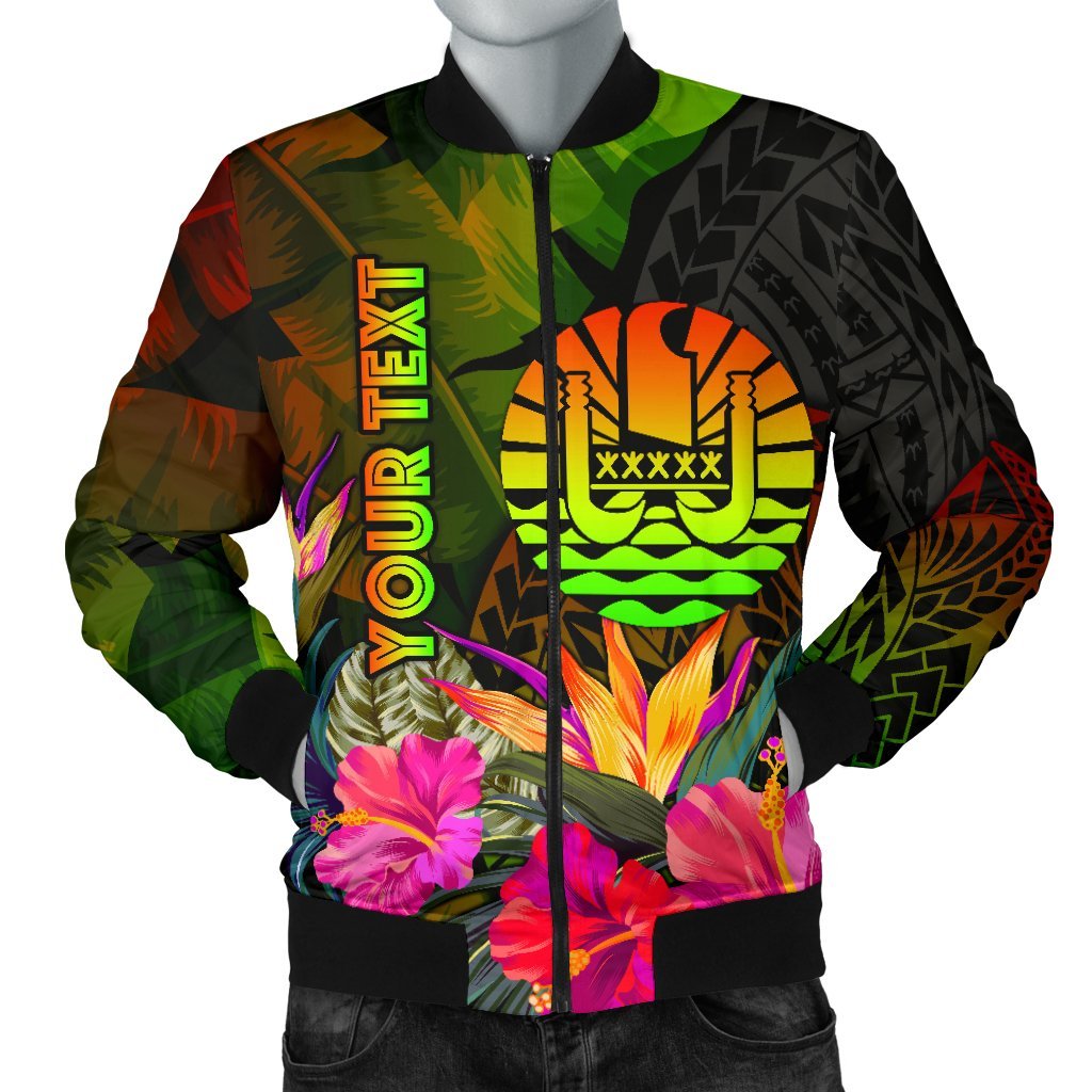 Tahiti Polynesian Personalised Men's Bomber Jacket - Hibiscus and Banana Leaves Reggae - Polynesian Pride