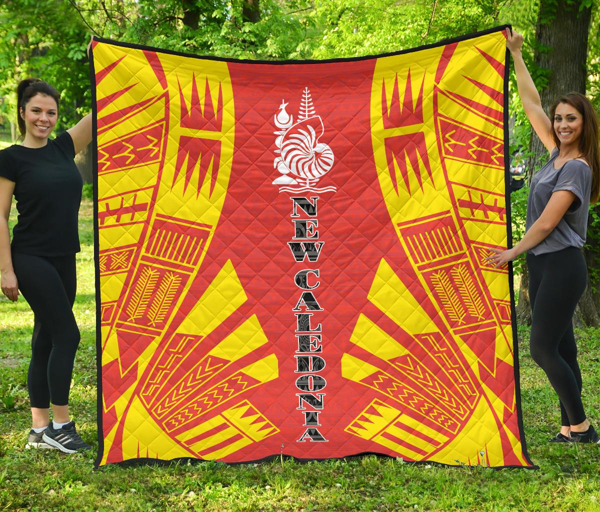 New Caledonia Premium Quilt - New Caledonia Coat Of Arms Polynesian Yellow Tattoo - Polynesian Pride