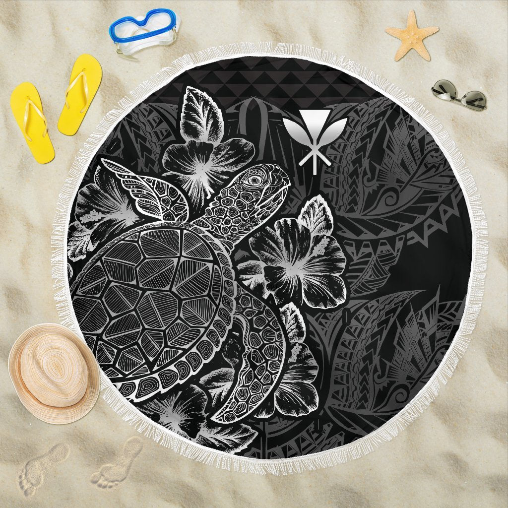 Polynesian Hawaii Polynesia Beach Blanket Turtle Hibiscus Black One Style One Size Black - Polynesian Pride