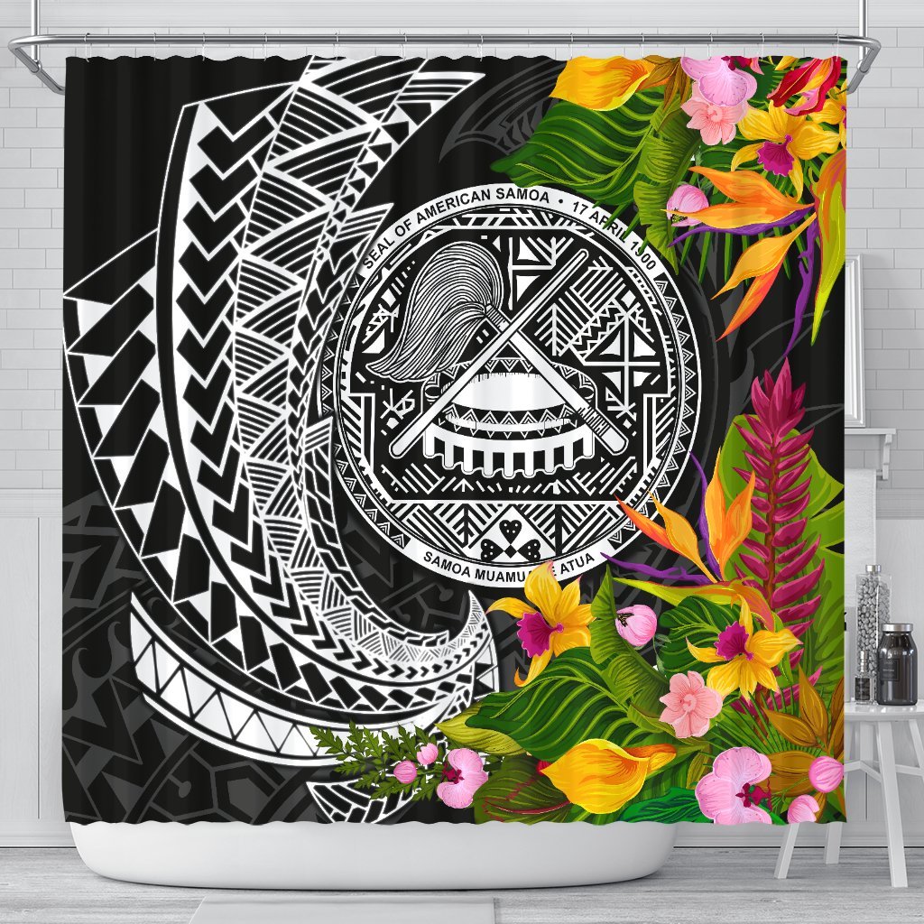 American Samoa Shower Curtains - Seal Spiral Polynesian Patterns 177 x 172 (cm) Black - Polynesian Pride