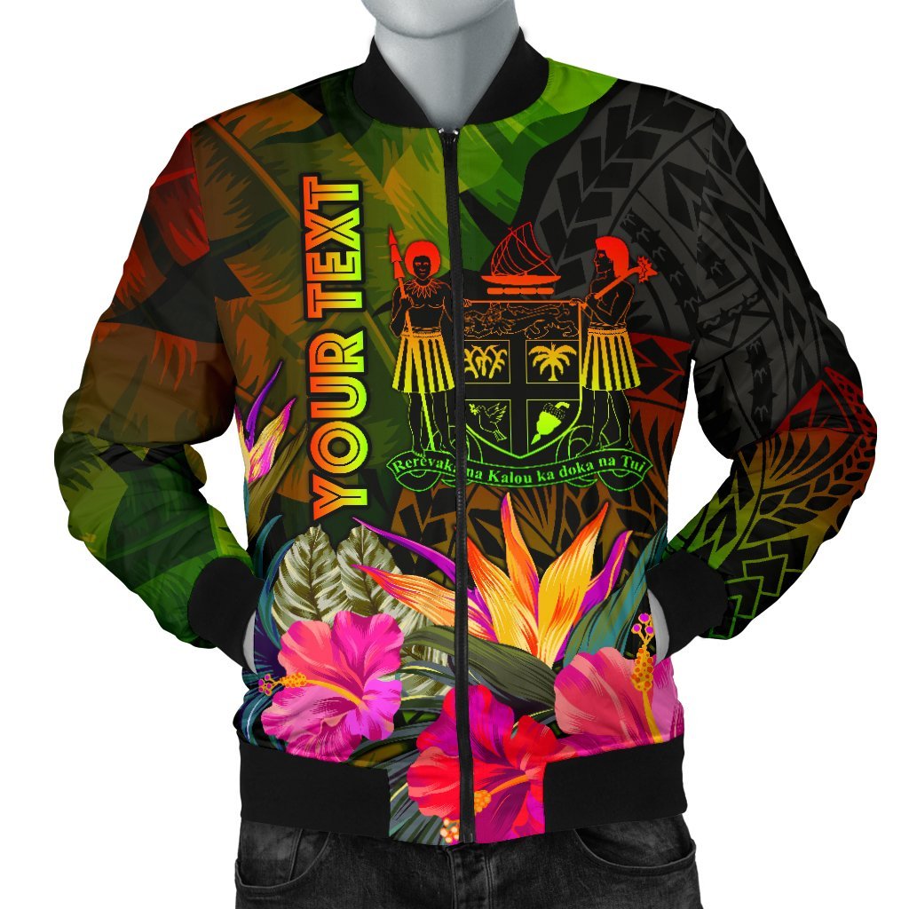 Fiji Polynesian Personalised Men's Bomber Jacket - Hibiscus and Banana Leaves Reggae - Polynesian Pride