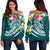 Polynesian Hawaii Kanaka Maoli Women's Off Shoulder Sweater - Summer Plumeria Blue - Polynesian Pride