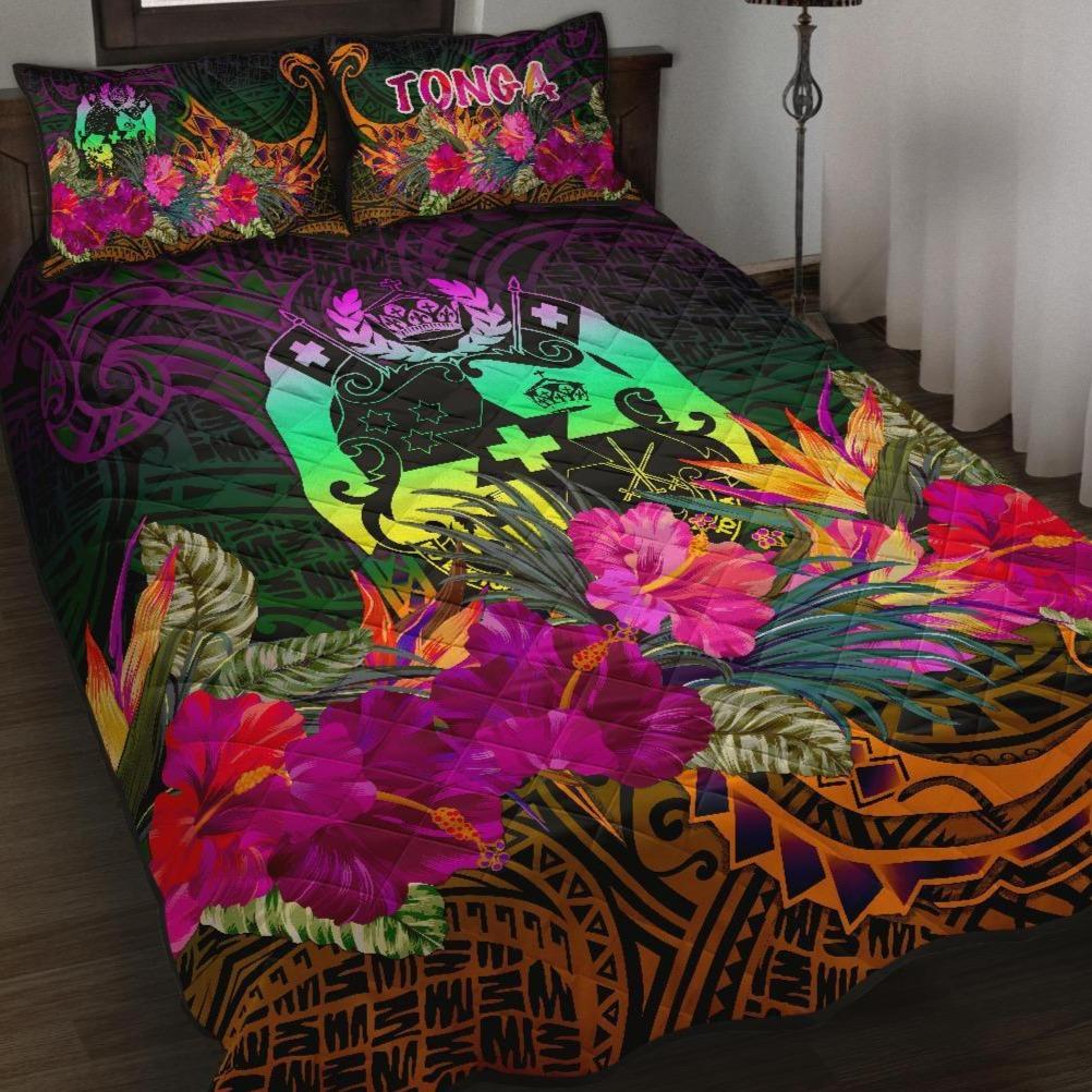 Tonga Polynesian Quilt Bed Set - Summer Hibiscus Art - Polynesian Pride