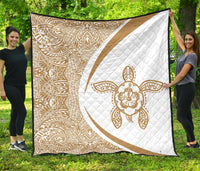 Hawaii Turtle Polynesian White Premium Quilt - Circle Style White - Polynesian Pride