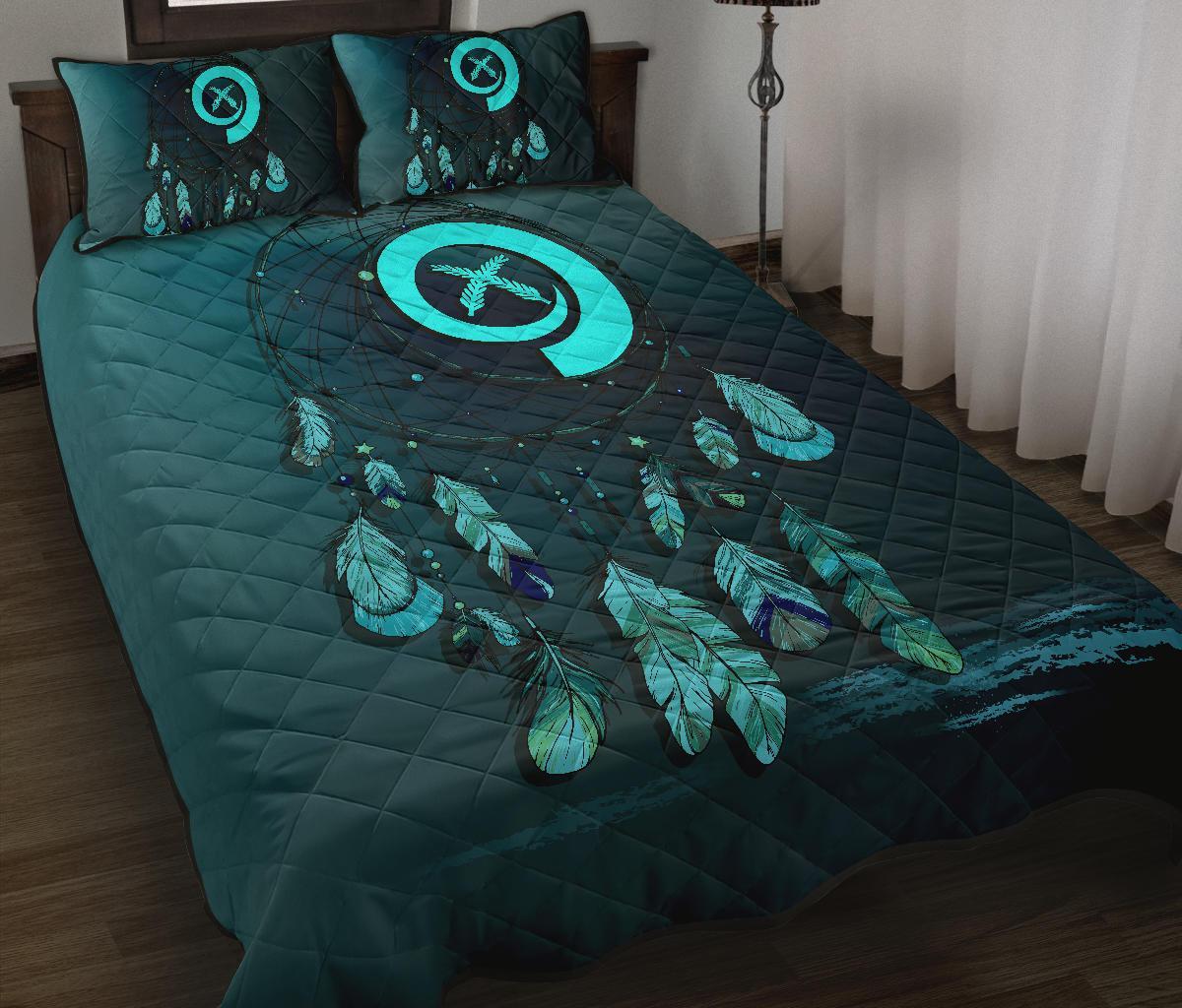 Vanuatu Polynesian Quilt Bed Set Dreamcatcher Blue Blue - Polynesian Pride