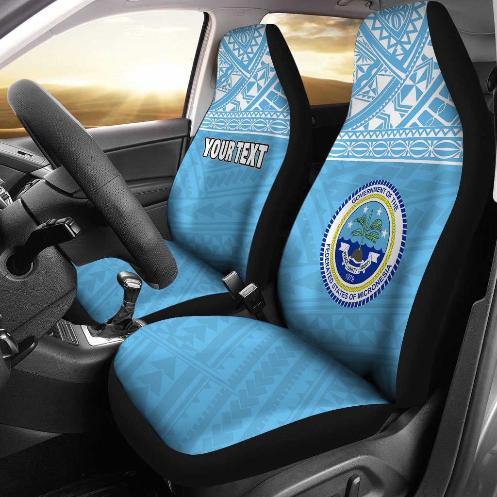 Federated States of Micronesia Car Seat Covers - FSM Seal Polynesian Blue Horizontal Universal Fit Blue - Polynesian Pride