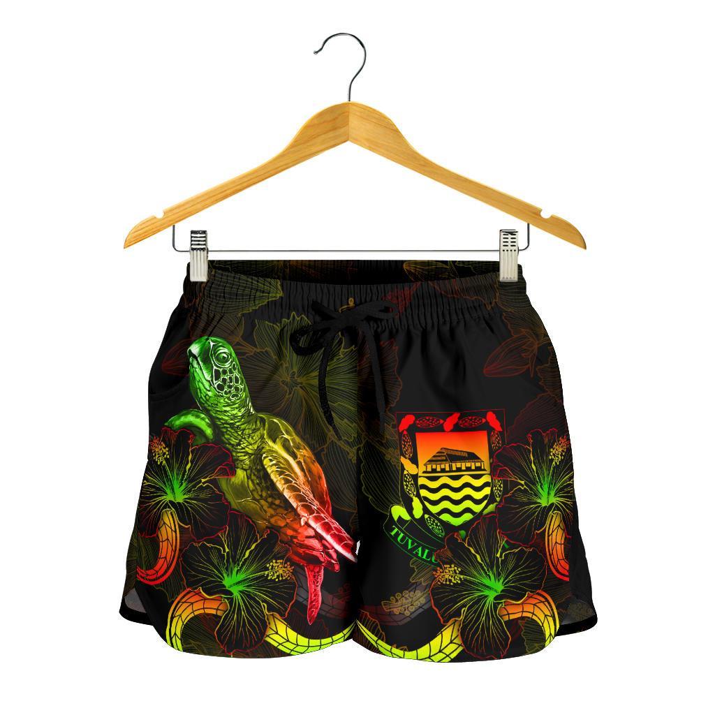 Tuvalu Polynesian Women's Shorts - Turtle With Blooming Hibiscus Reggae - Polynesian Pride