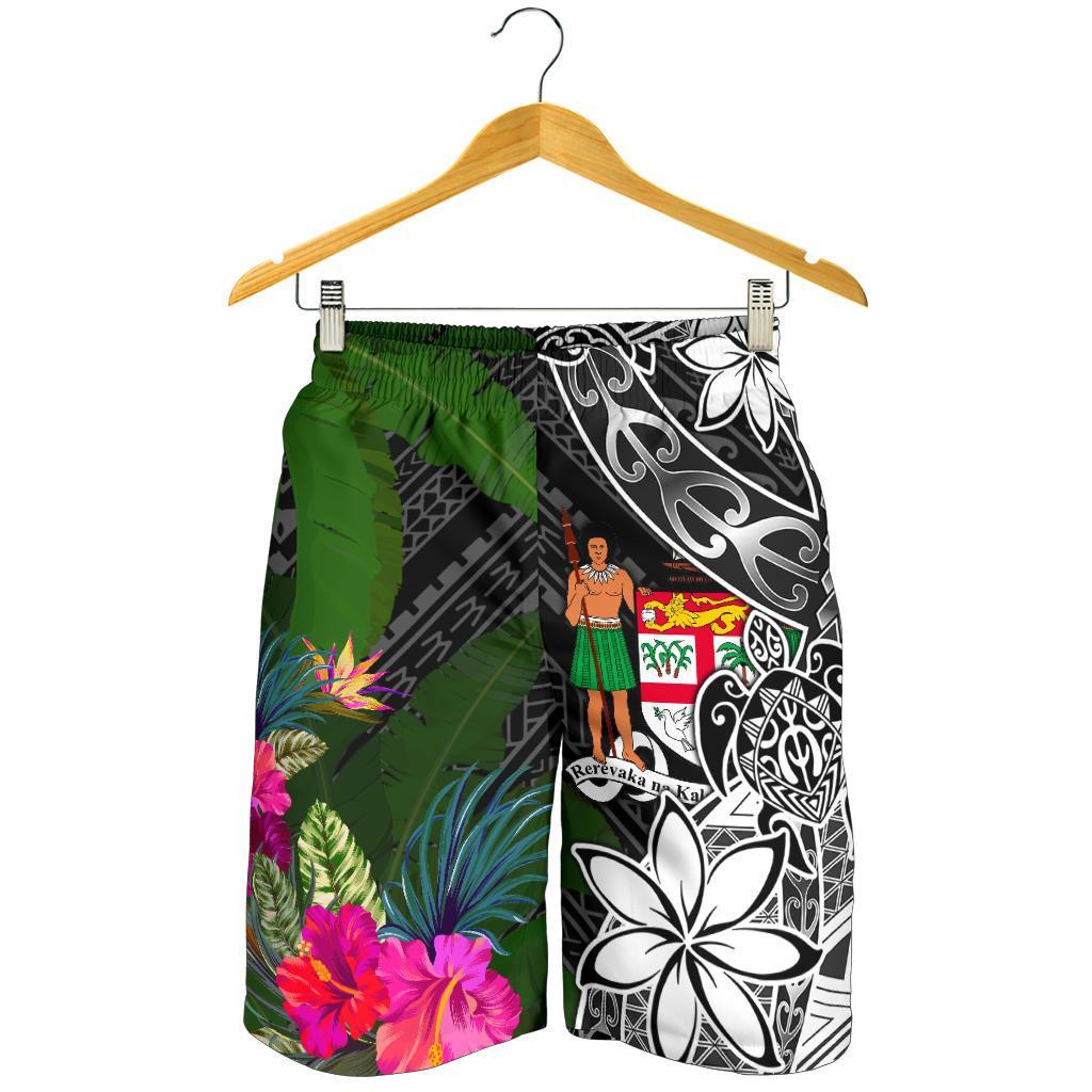 Fiji Men Shorts - Turtle Plumeria Banana Leaf Crest - Polynesian Pride
