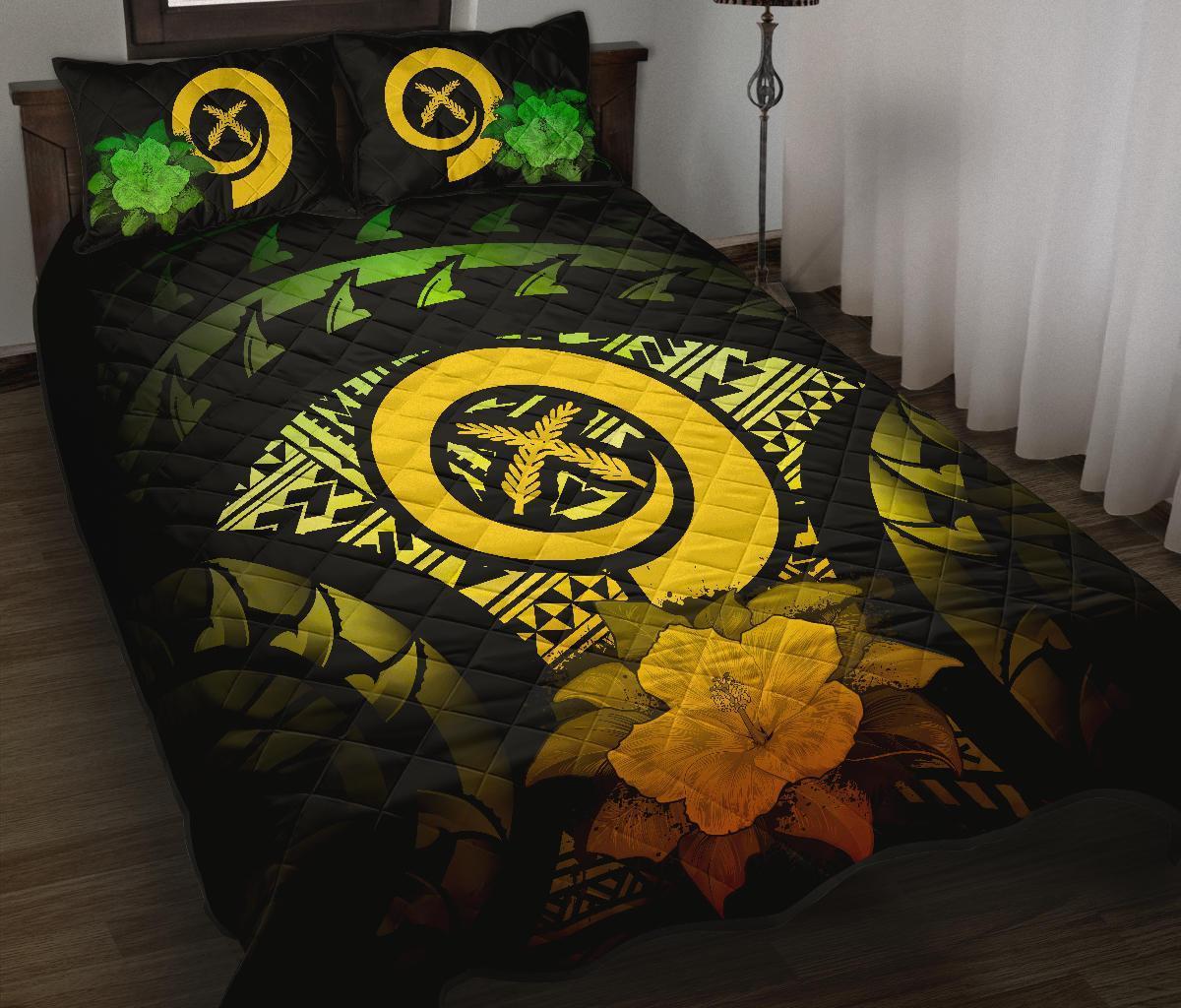 Vanuatu Polynesian Quilt Bed Set Hibiscus Reggae Black - Polynesian Pride