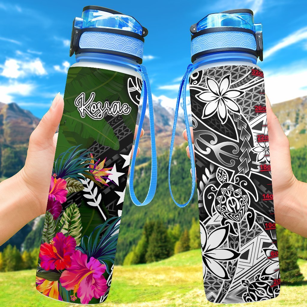 Kosrae Hydro Tracking Bottle - Turtle Plumeria Banana Leaf Hydro Tracking Bottle 32oz Large Black - Polynesian Pride