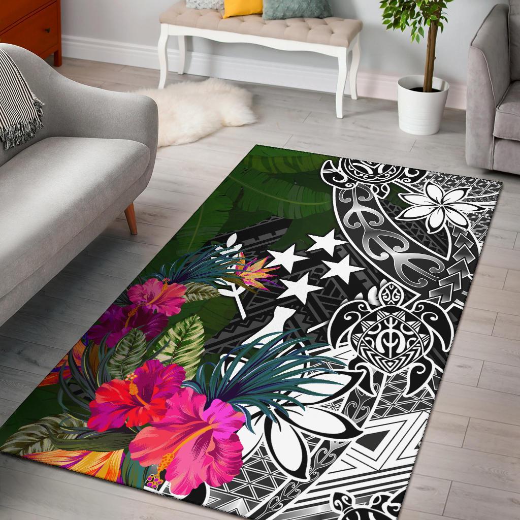 Kosrae Area Rug - Turtle Plumeria Banana Leaf Black - Polynesian Pride