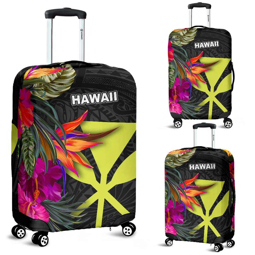 Hawaii Luggage Covers - Hibiscus Polynesian Pattern Black - Polynesian Pride