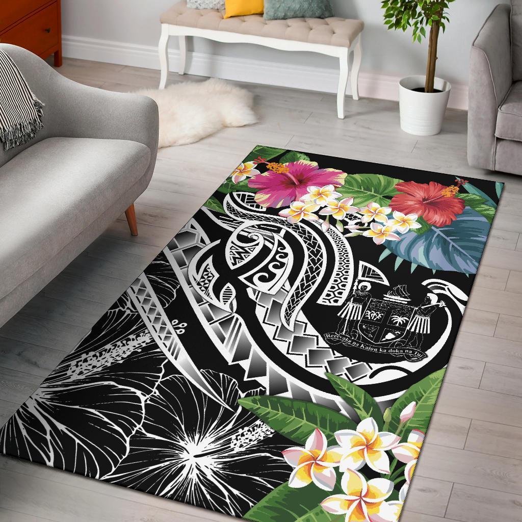 Fiji Polynesian Area Rug - Summer Plumeria (Black) Black - Polynesian Pride