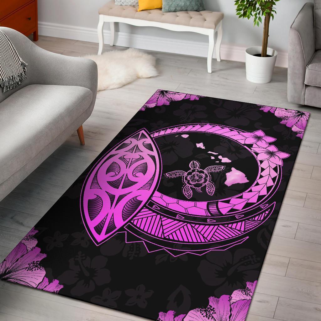 Hawaii Turtle Hibiscus Corner Map Polynesian Area Rug AH Rug Pink - Polynesian Pride