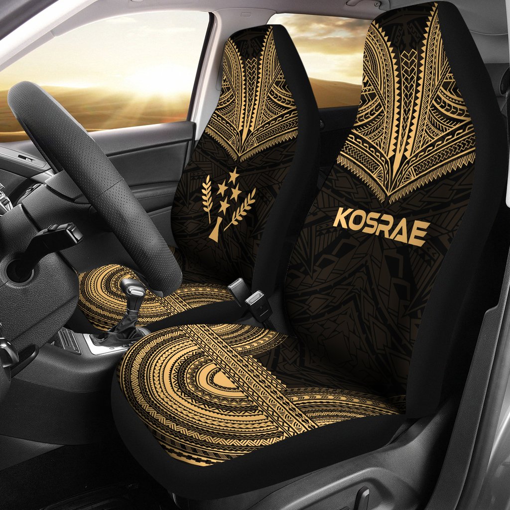 Kosrae Car Seat Cover - Kosrae Flag Polynesian Chief Tattoo Gold Version Universal Fit Gold - Polynesian Pride