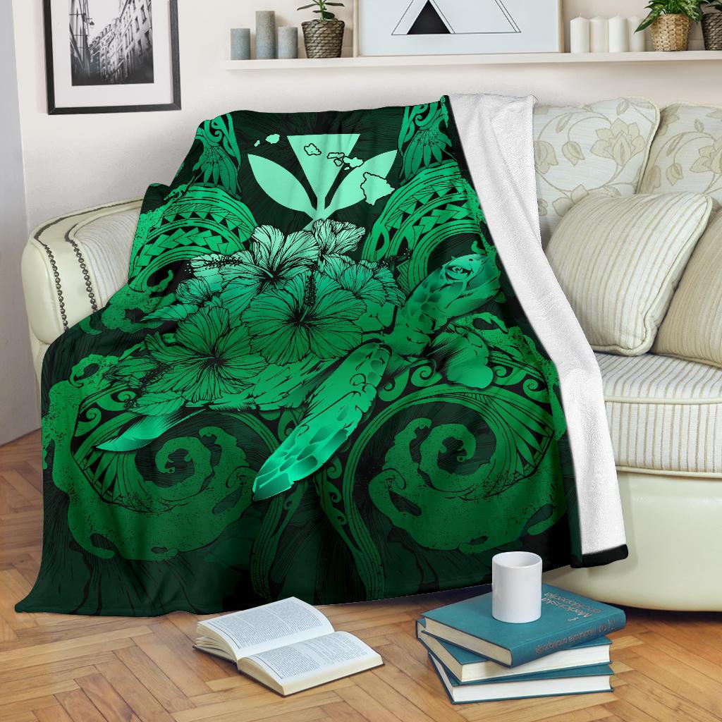 Hawaii Turtle Wave Polynesian Premium Blanket - Hey Style Green White - Polynesian Pride