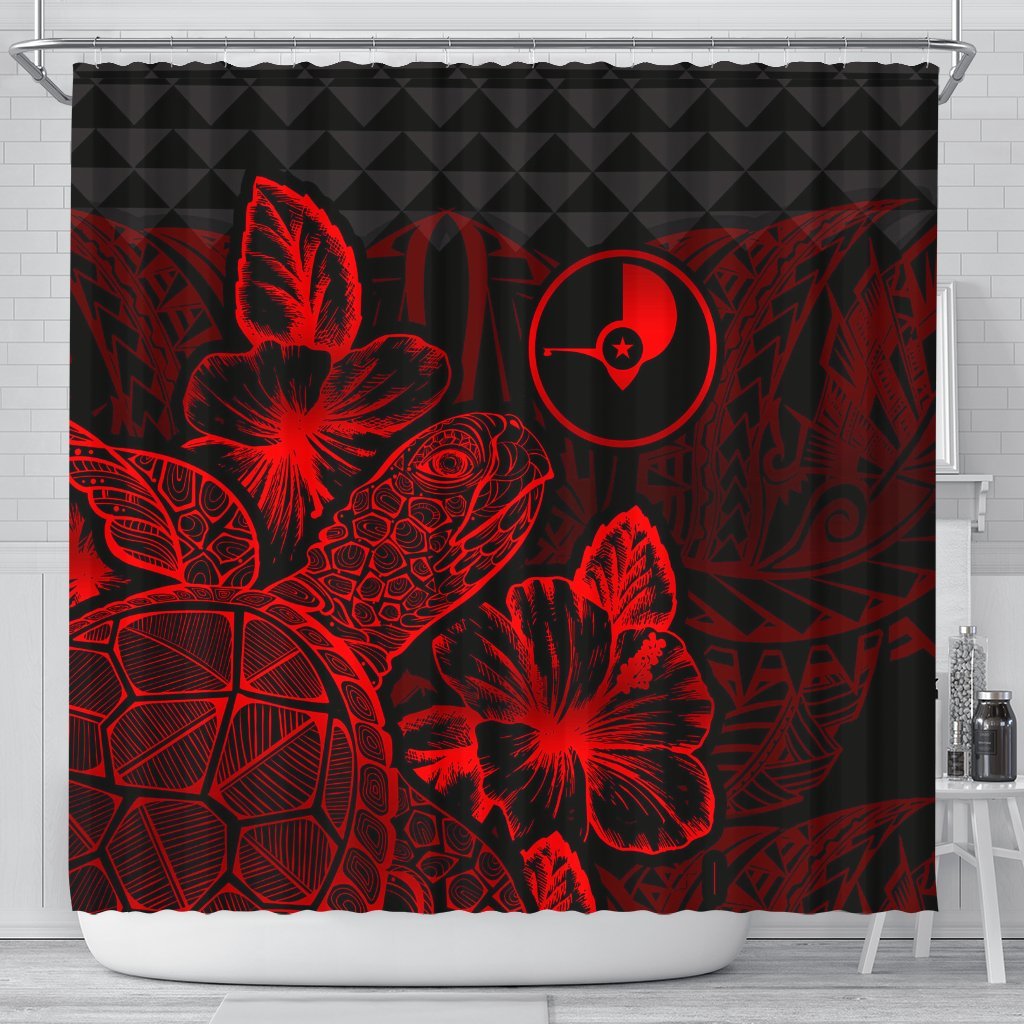 Yap Shower Curtain Turtle Hibiscus Red 177 x 172 (cm) Red - Polynesian Pride