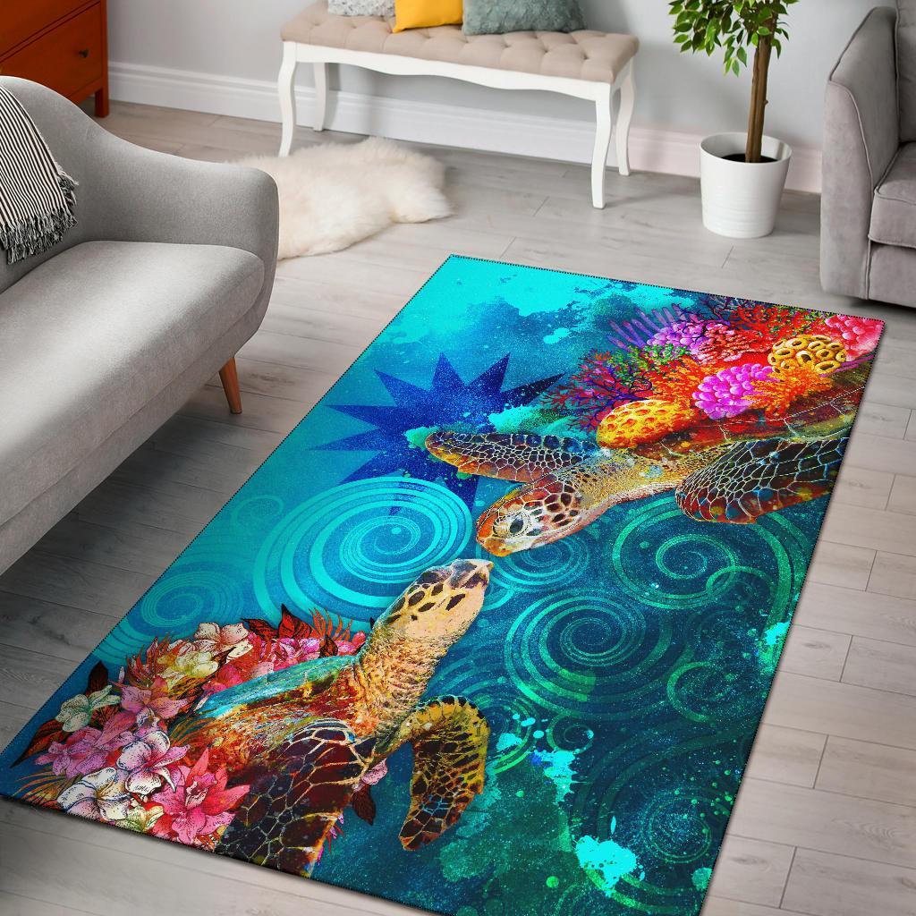 Nauru Area Rug - Sea Turtle Coral Treasure GOLD - Polynesian Pride