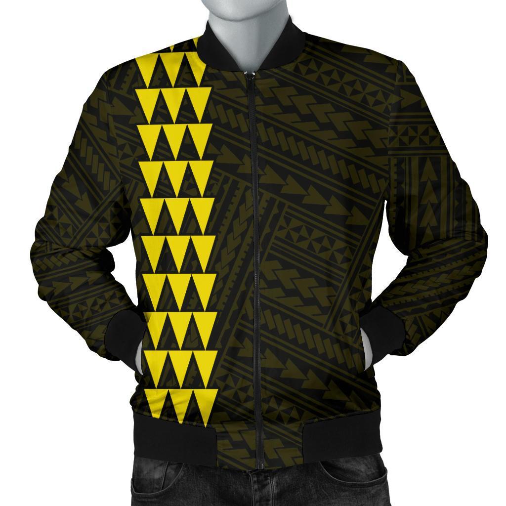 Hawaii Kakau Polynesian Kanaka Map Men's Bomber Jacket - Yellow Yellow - Polynesian Pride