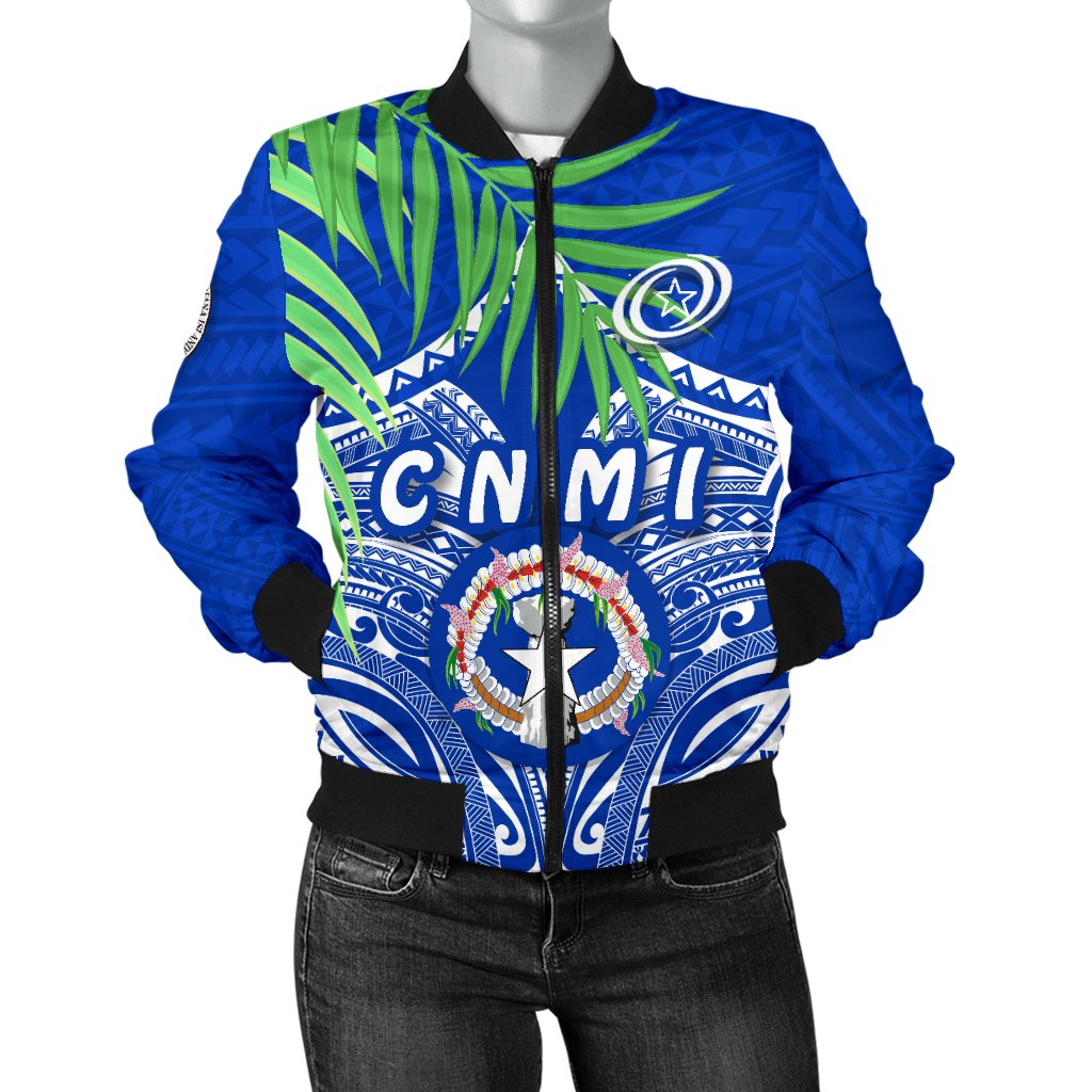 Northern Mariana Islands Rugby Women Bomber Jacket Coconut Leaves - CNMI Blue - Polynesian Pride