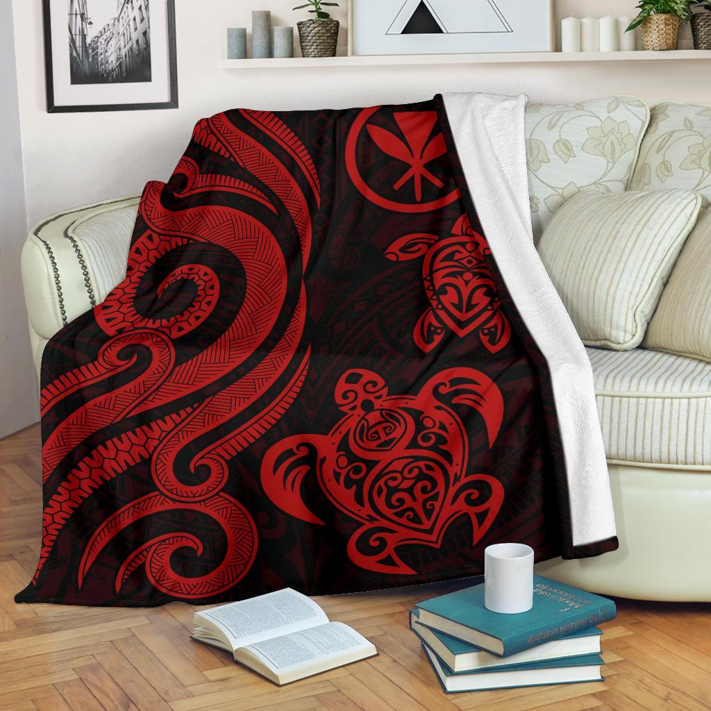 Polynesian Hawaii Premium Blanket - Red Tentacle Turtle White - Polynesian Pride