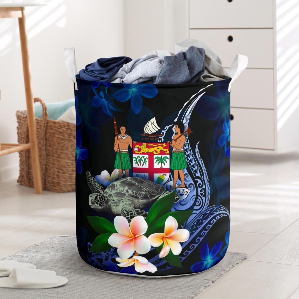 Fiji Polynesian Laundry Basket - Turtle With Plumeria Flowers One Style One Size Blue - Polynesian Pride