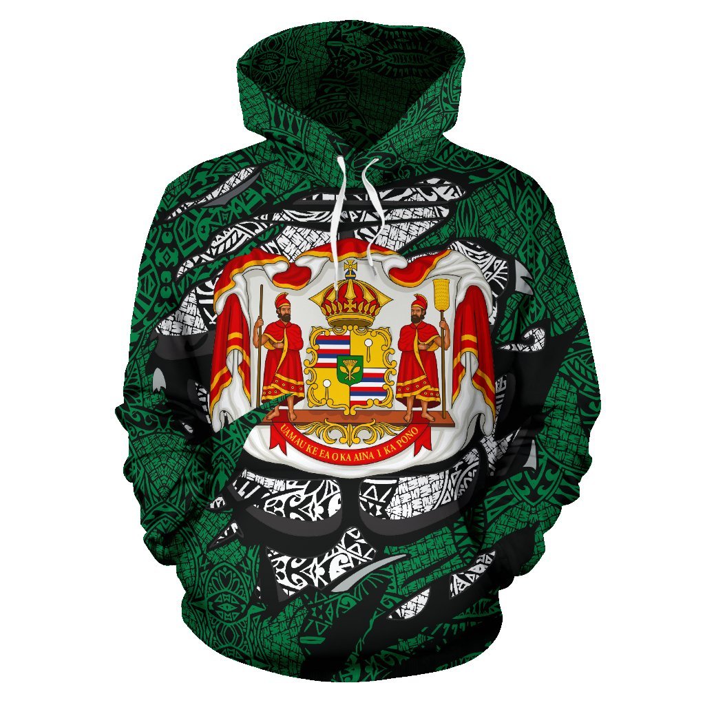 Polynesian Kanaka Maoli Royal Coat of Arms Hawaii Hoodie Green - Polynesian Pride