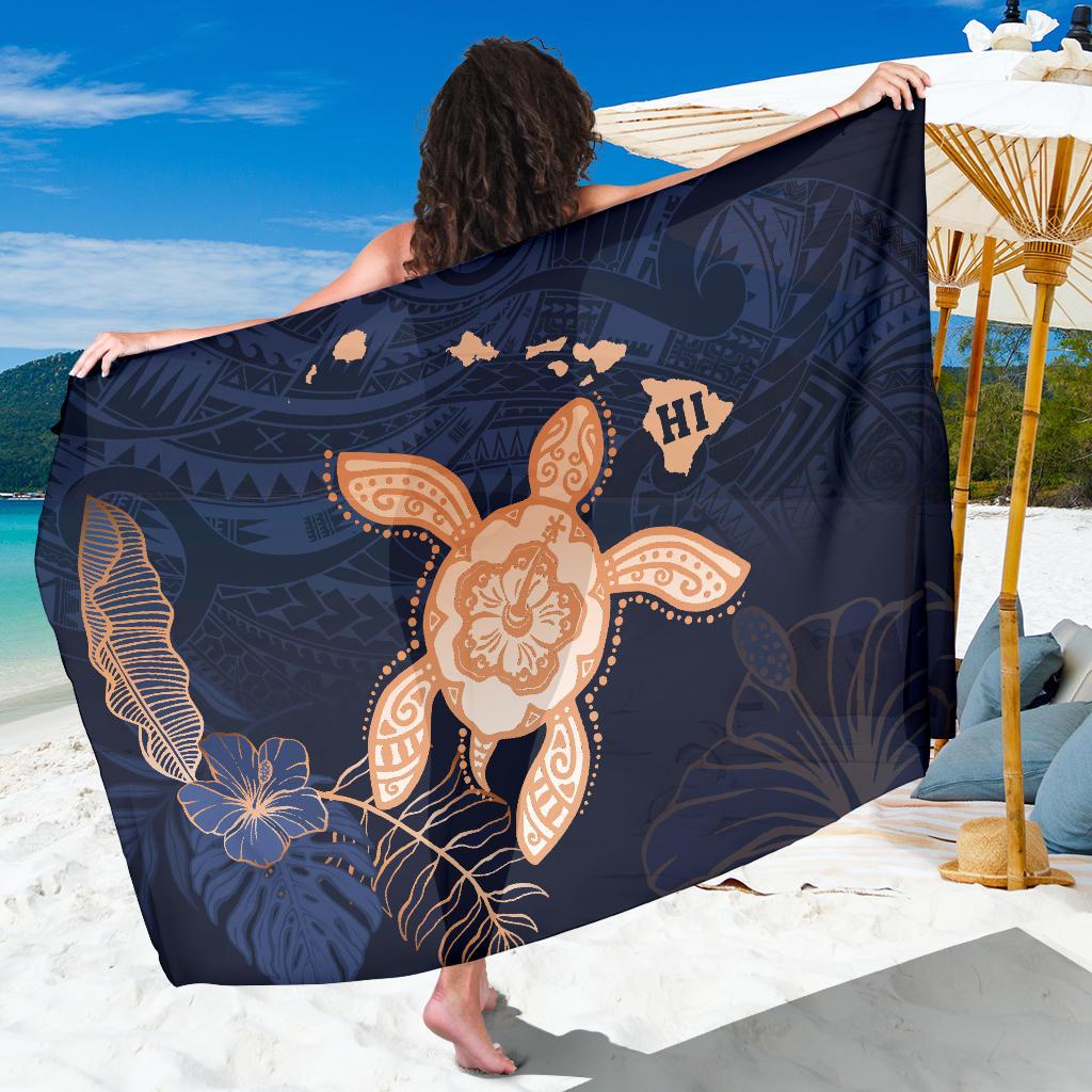 Hawaii Kakau Polynesian Turtle Map Sarong - Indigo Ver 1 Sarong One Size Blue - Polynesian Pride