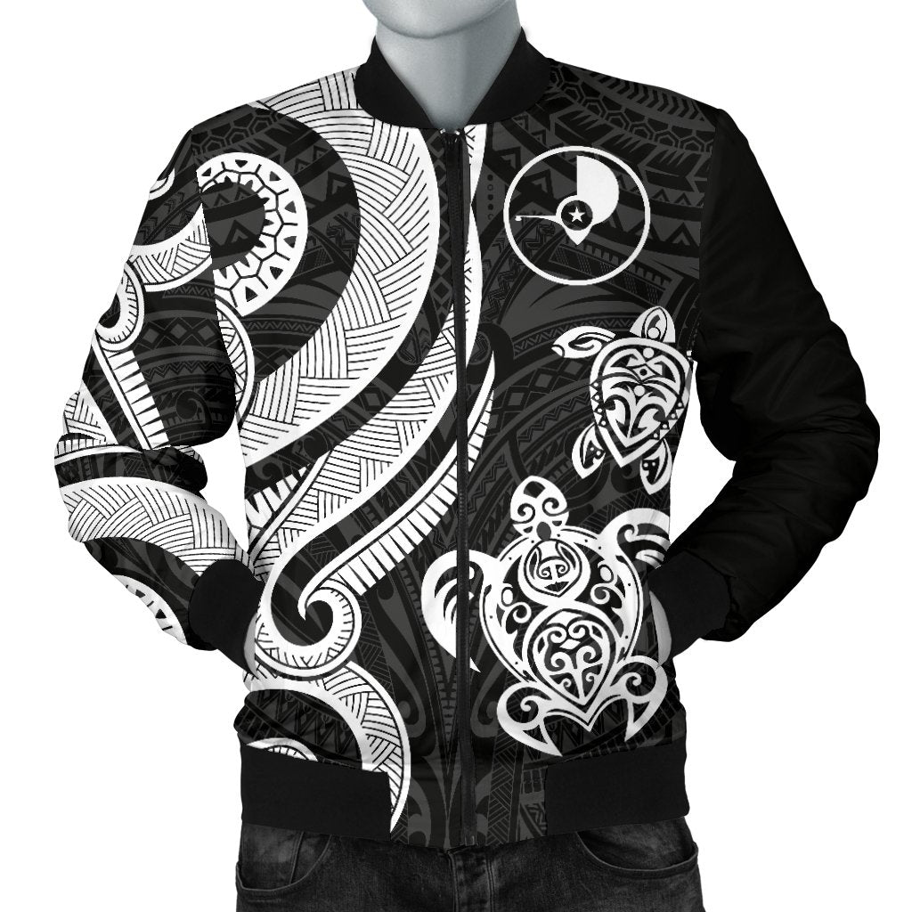 Yap Micronesian Men Bomber Jacket - White Tentacle Turtle White - Polynesian Pride