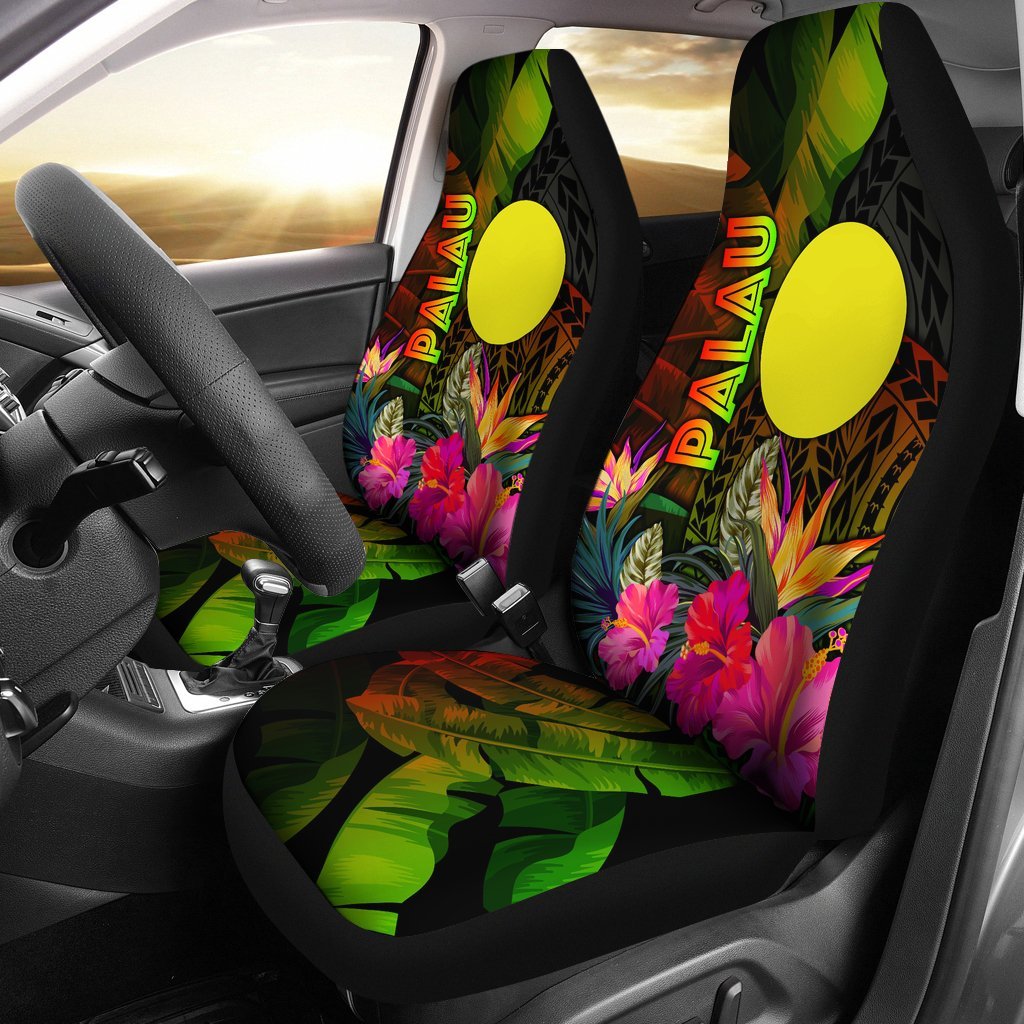 Palau Polynesian Car Seat Covers - Hibiscus and Banana Leaves Universal Fit Reggae - Polynesian Pride