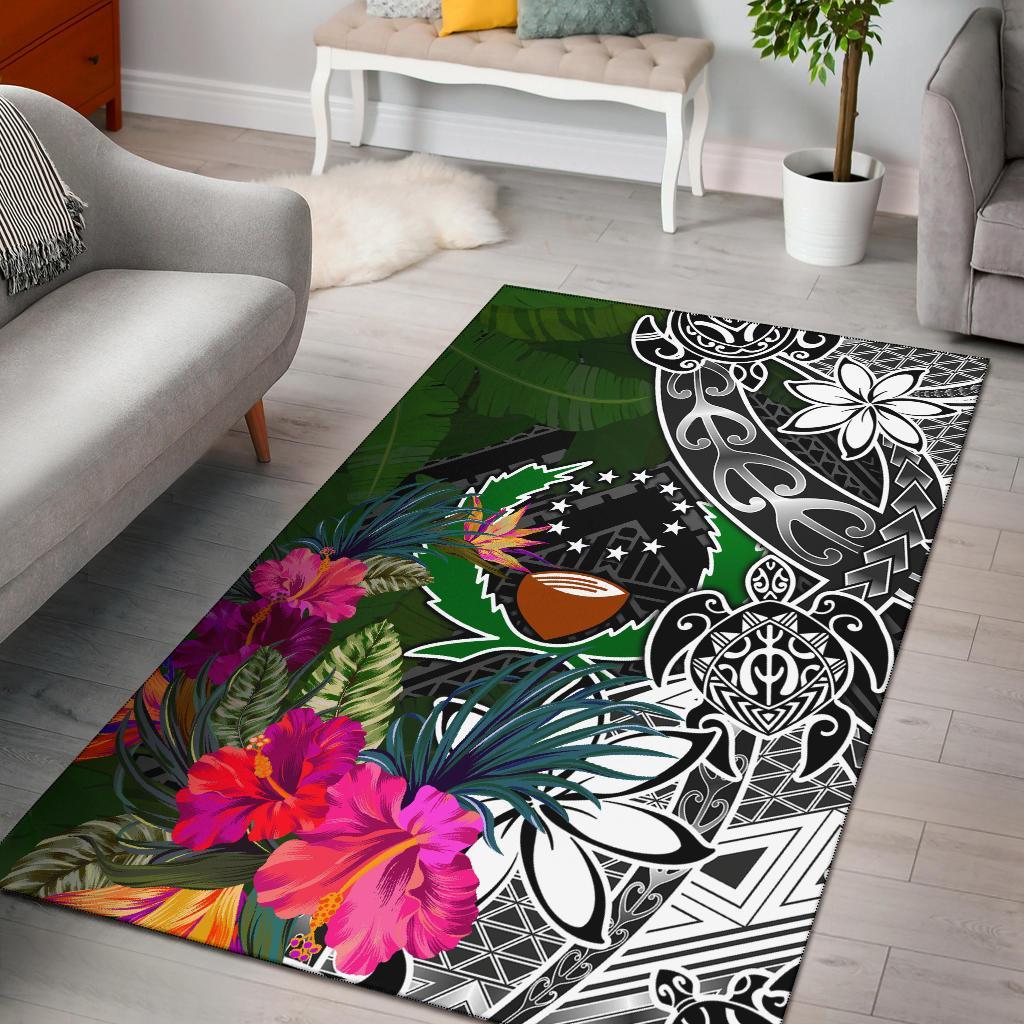 Pohnpei Area Rug - Turtle Plumeria Banana Leaf Black - Polynesian Pride