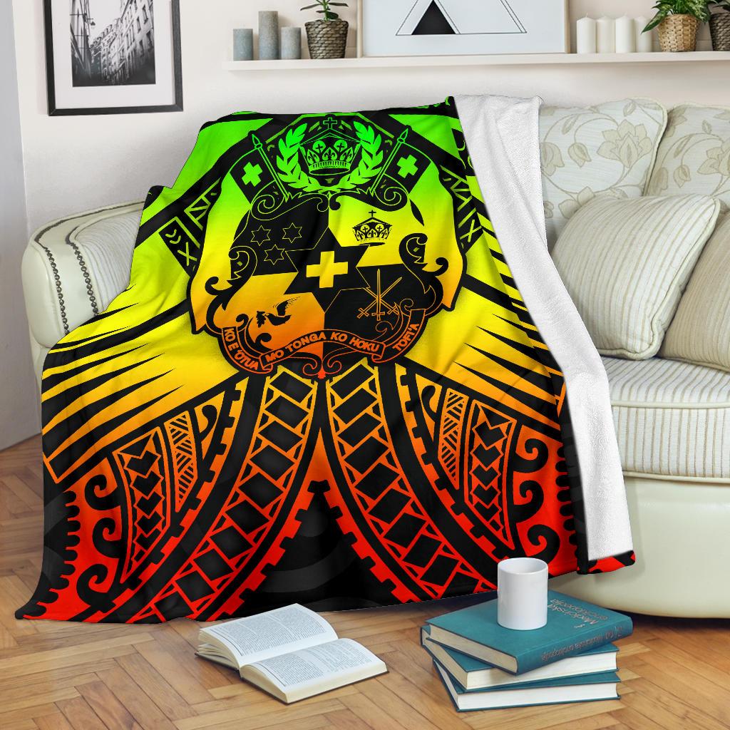 Tonga Polynesian Premium Blanket - Tonga Reggae Seal with Polynesian tattoo White - Polynesian Pride