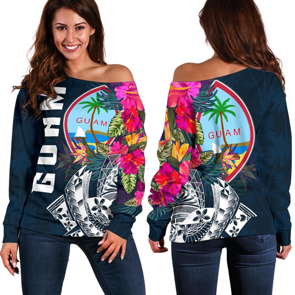 Guam Women's Off Shoulder Sweater - Guam Summer Vibes Blue - Polynesian Pride