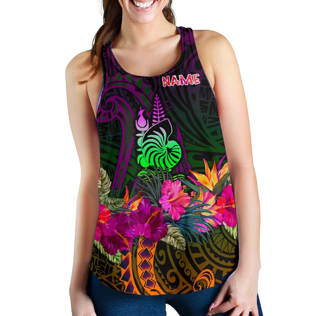 New Caledonia Polynesian Personalised Women's Racerback Tank - Summer Hibiscus - Polynesian Pride