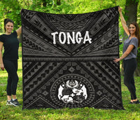 Tonga Premium Quilt - Tonga Seal With Polynesian Tattoo Style (Black) - Polynesian Pride